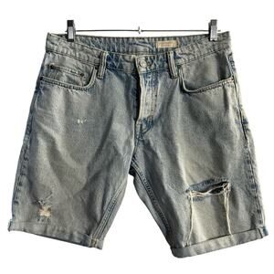 AllSaints Switch Distressed Mens Bermuda Jean Denim Shorts Blue Size 32